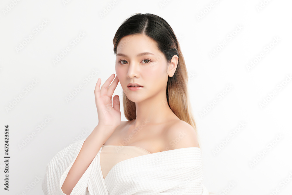 Beautiful young asian woman with clean fresh skin on white background, Face care, Facial treatment, Cosmetology, beauty and spa, Asian women portrait. Beautiful young asian woman with clean fresh skin on white background, Face care, Facial treatment, Cosmetology, beauty and spa, Asian women portrait.