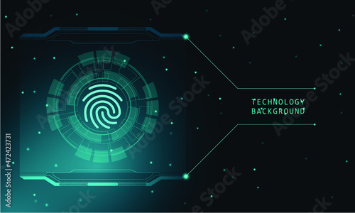  Fingerprint scanning on circuit board vector illustration with Blue abstract hi speed internet technology. 