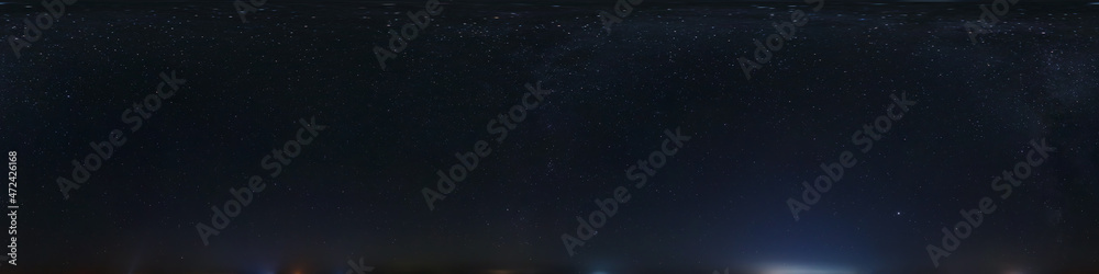 night panorama of firmament with stars and milky way. Seamless panorama with zenith for use in 3d graphics or game development as sky dome or edit drone shot for sky replacement