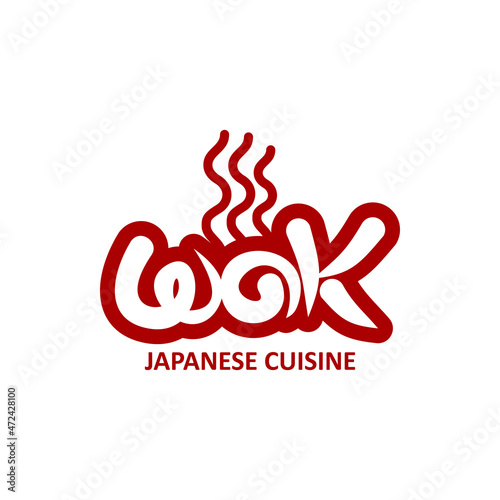 Steaming wok pan icon, Chinese and Japanese cuisine noodles bar vector emblem. Asian restaurant sign with wok bowl pan and steam of ramen or udon noodles, menu design