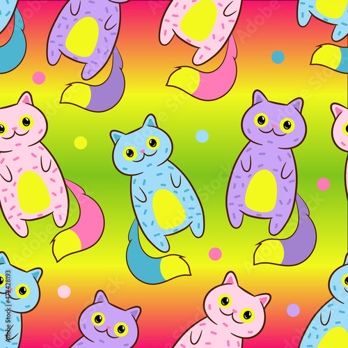 Cute cats colorful seamless pattern background. Vector EPS 10