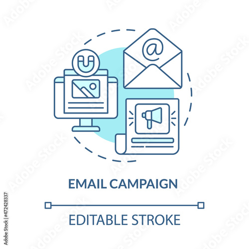 Email campaign startup concept icon. Small business advertisement. Communication with customers marketing abstract idea thin line illustration. Vector isolated outline color drawing. Editable stroke