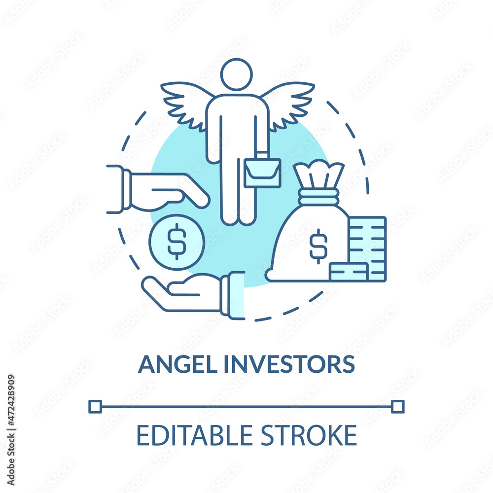 Angel investors support concept icon. Business financial support. Product startup launch private financing abstract idea thin line illustration. Vector isolated outline color drawing. Editable stroke