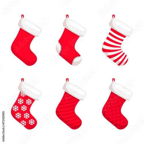 Christmas Socks Set on White Background. Xmas Decoration. Vector