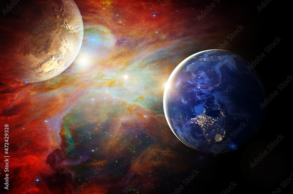 Planets and galaxy in outer space. Elements of this Image Furnished by NASA  Stock Photo | Adobe Stock