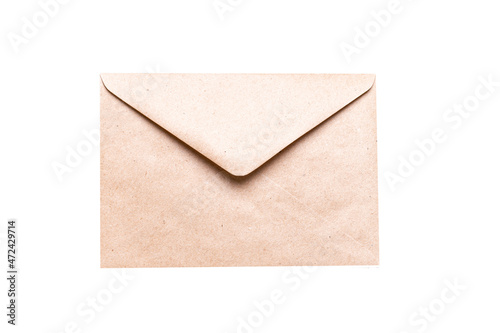 Closed brown craft envelope isolated on white background. An envelope for your congratulations