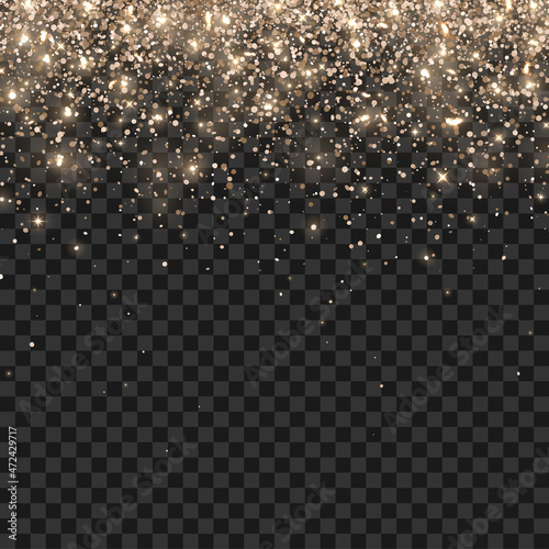 Bronze gold christmas decoration glitter on dark background. Vector