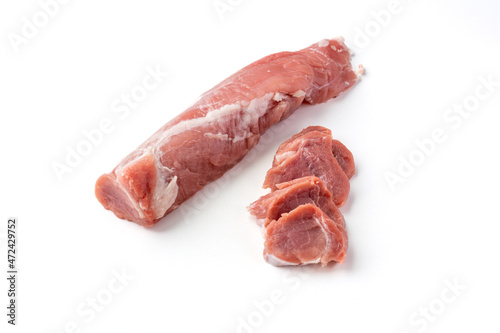 Obraz na płótnie Raw pork tenderloin meat on a white background w salonie