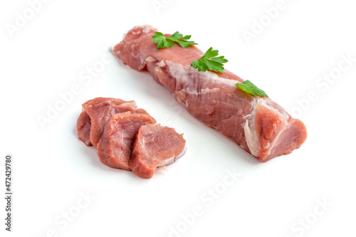 Slika na platnu Raw pork tenderloin meat on a white background