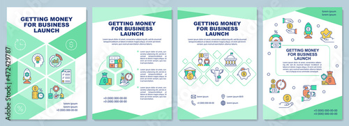 Money for business launch getting brochure template. Flyer, booklet, leaflet print, cover design with linear icons. Vector layouts for presentation, annual reports, advertisement pages