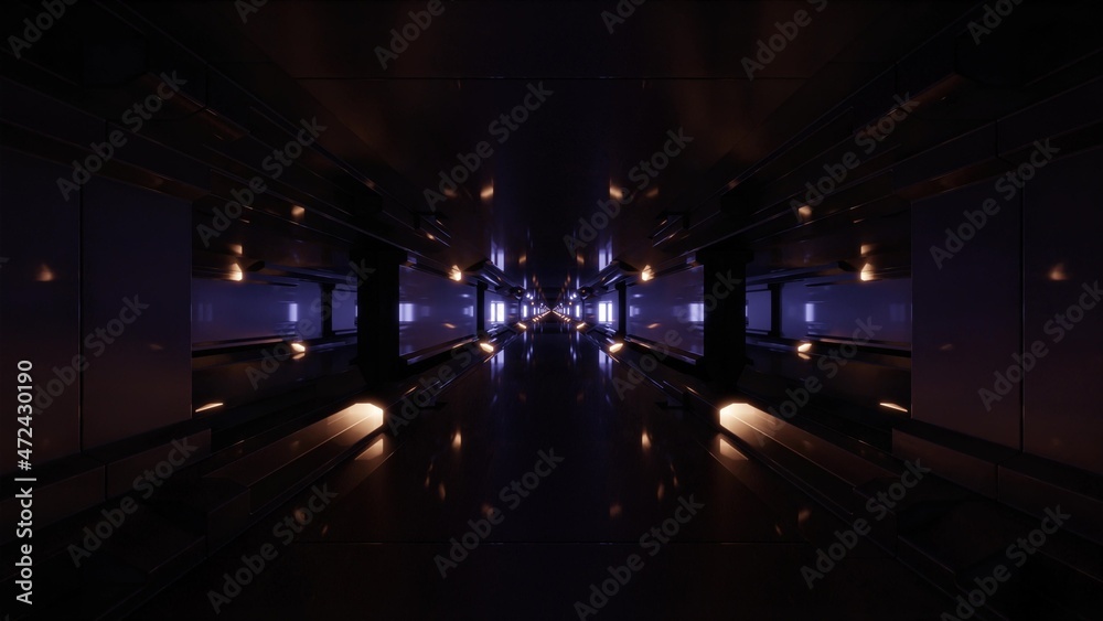 3d illustration of 4K UHD dark geometric corridor