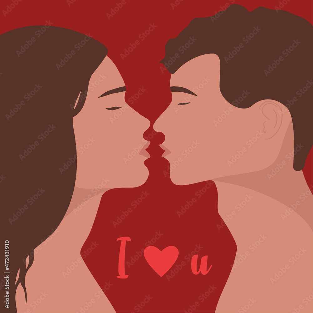 Romantic Couple Kissing. Valentines day. Couple in love. Man and women try to kiss. Vector Romantic Couple Kissing. Valentines day. Couple in love. Man and women try to kiss. Vector