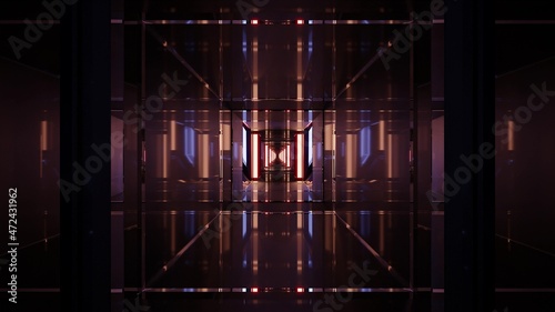 3D illustration of 4K UHD geometric corridor with glowing walls