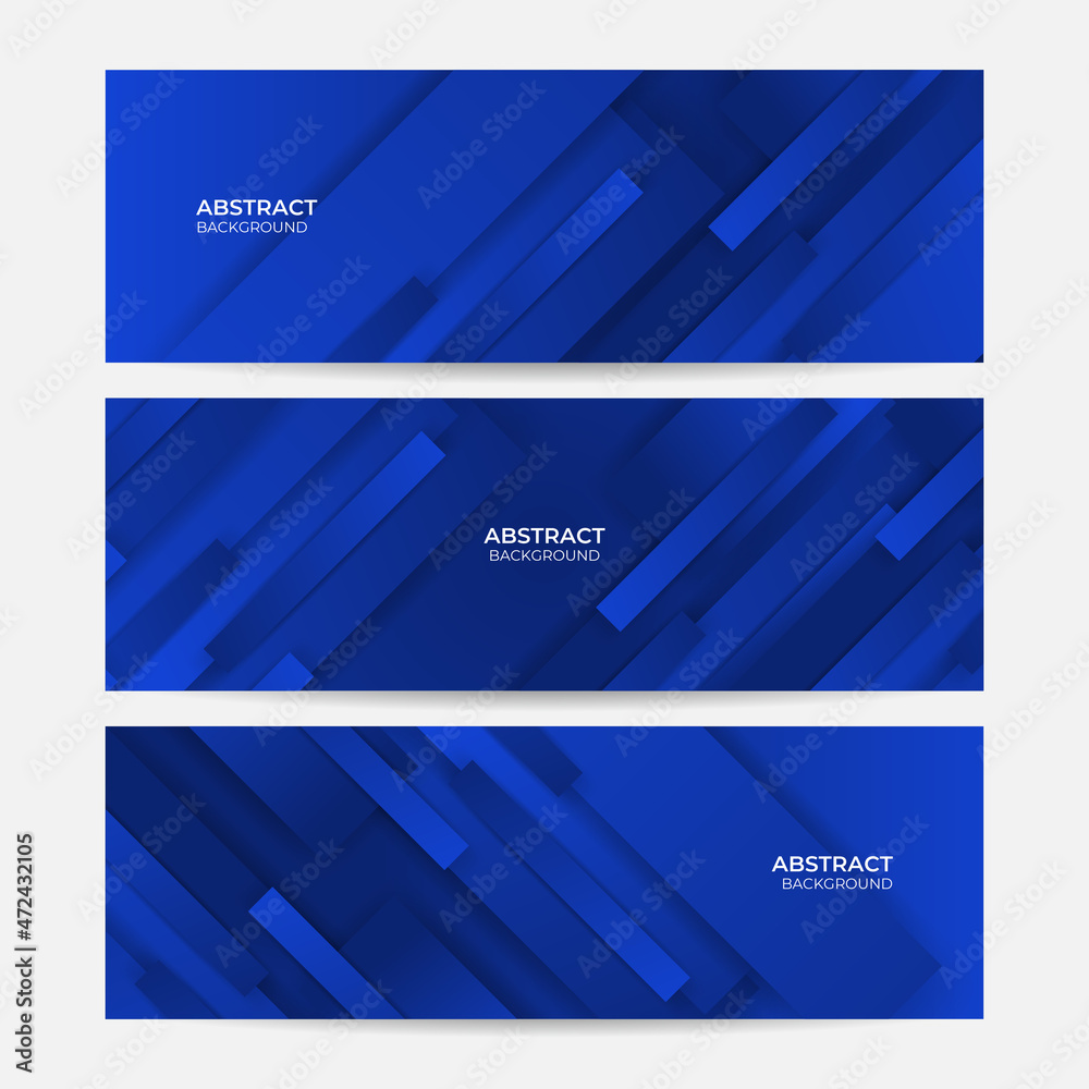 Set of abstract geometric dark navy blue banner background. Set of banner templates. Modern abstract design. Abstract blue lines business digital technology background