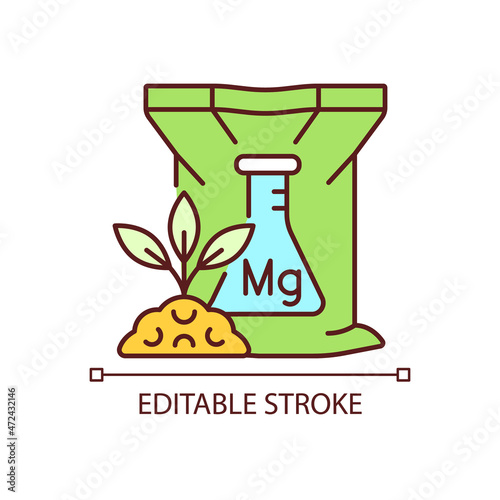 Magnesium fertilizer RGB color icon. Chemical plant and soil supplement. Magnesia ground enrichment. Minerals and nutrients. Isolated vector illustration. Simple filled line drawing. Editable stroke