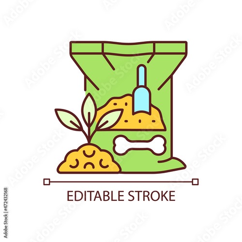 Bone meal RGB color icon. Organic powder for soil supplementing. Mixture of elements and minerals. Calcium and phosphorus. Isolated vector illustration. Simple filled line drawing. Editable stroke