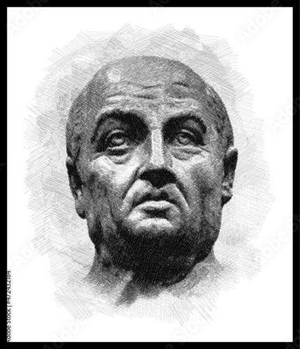 Pencil sketch drawing of the Seneca or Seneca the Younger roman philosopher. (c. 4 BC – AD 65). Poster, Wall Decoration, Postcard, Social Media Banner, Brochure Cover Design Background. Vector Pattern photo