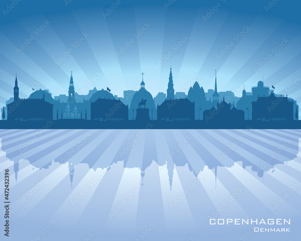 Copenhagen Denmark city skyline vector silhouette