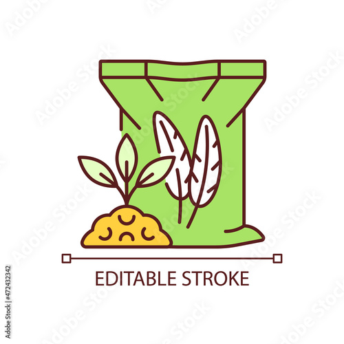 Feather meal RGB color icon. Organic soil and plants supplement. Poultry byproduct used as plant feeding. Natural additive. Isolated vector illustration. Simple filled line drawing. Editable stroke