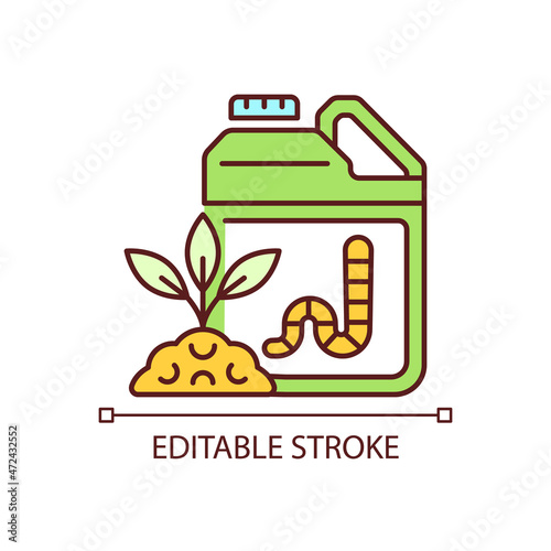 Earthworm castings RGB color icon. Organic soil and plants supplement. Worm waste used as plant feeding. Natural additive. Isolated vector illustration. Simple filled line drawing. Editable stroke