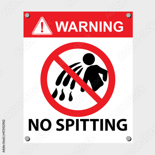 warning, no spitting, sticker and label