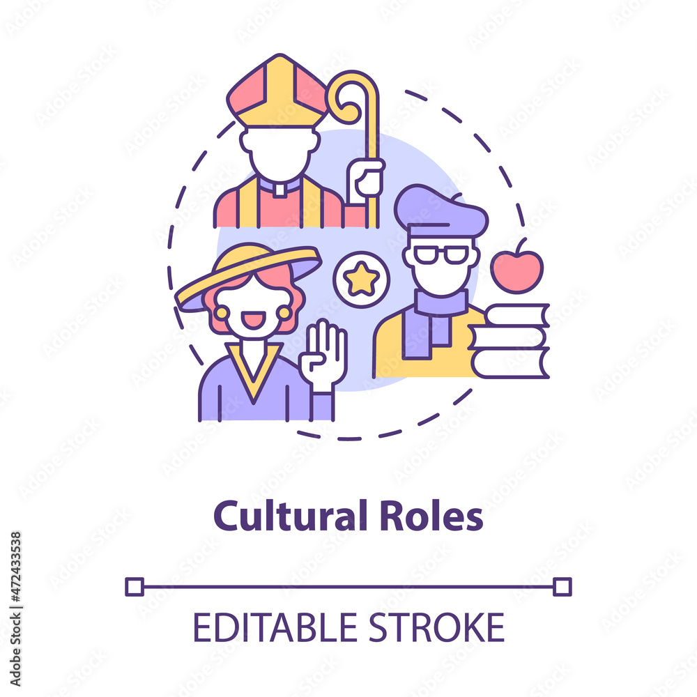 Cultural roles concept icon. Social engagement. Participation type for people in society abstract idea thin line illustration. Vector isolated outline color drawing. Editable stroke