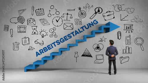 Arbeitsgestaltung Konzept mit Schriftzug und Manager