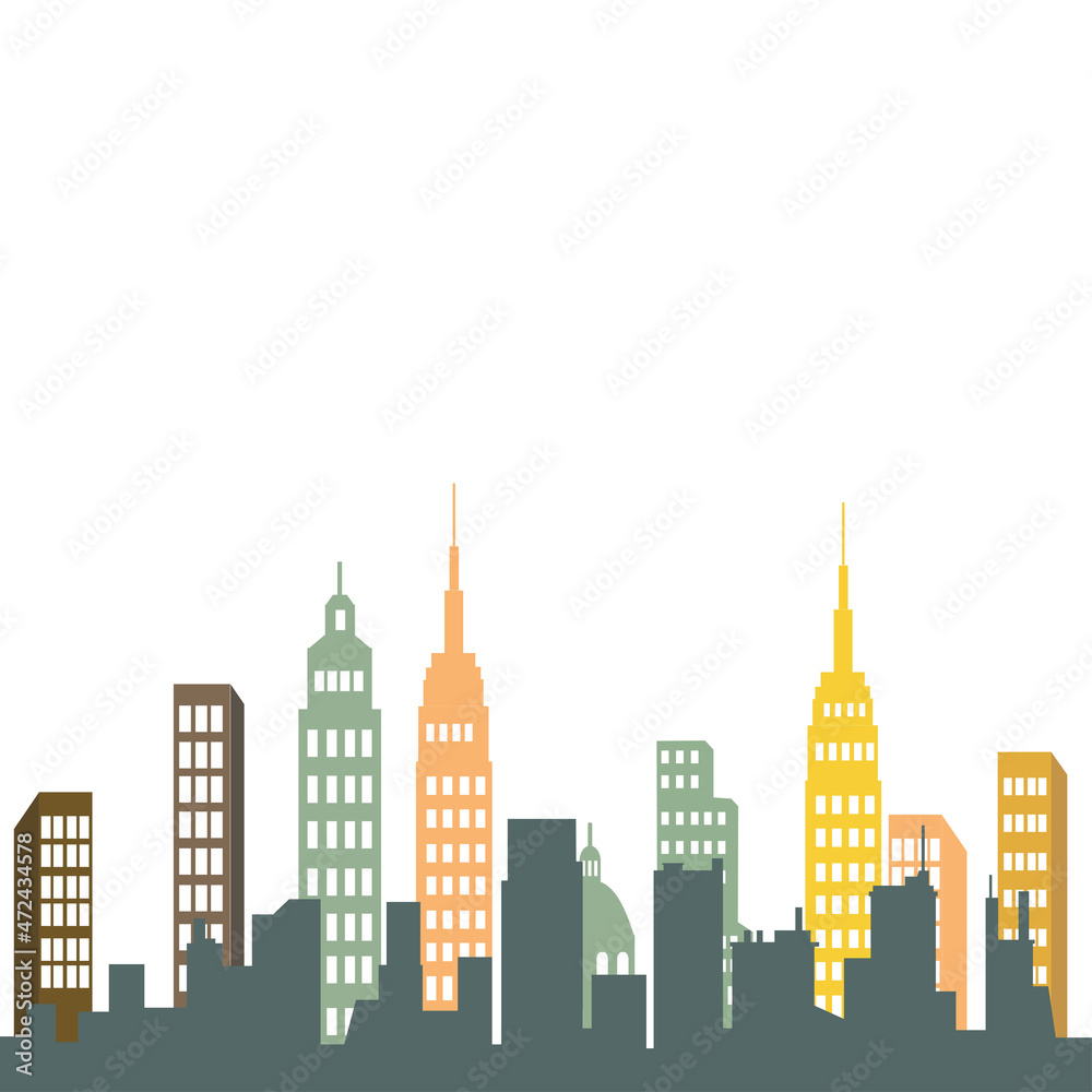 Panorama urban modern city landscape with high skyscrapers. Vector illustration.