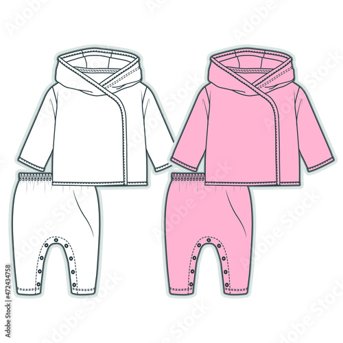 Baby fashion flat sketch, Baby clothes design VECTOR. You can use it as a base in your collection, color it as you wish and place your print pattern.