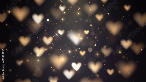 Dark vector background with falling golden hearts with blur effect