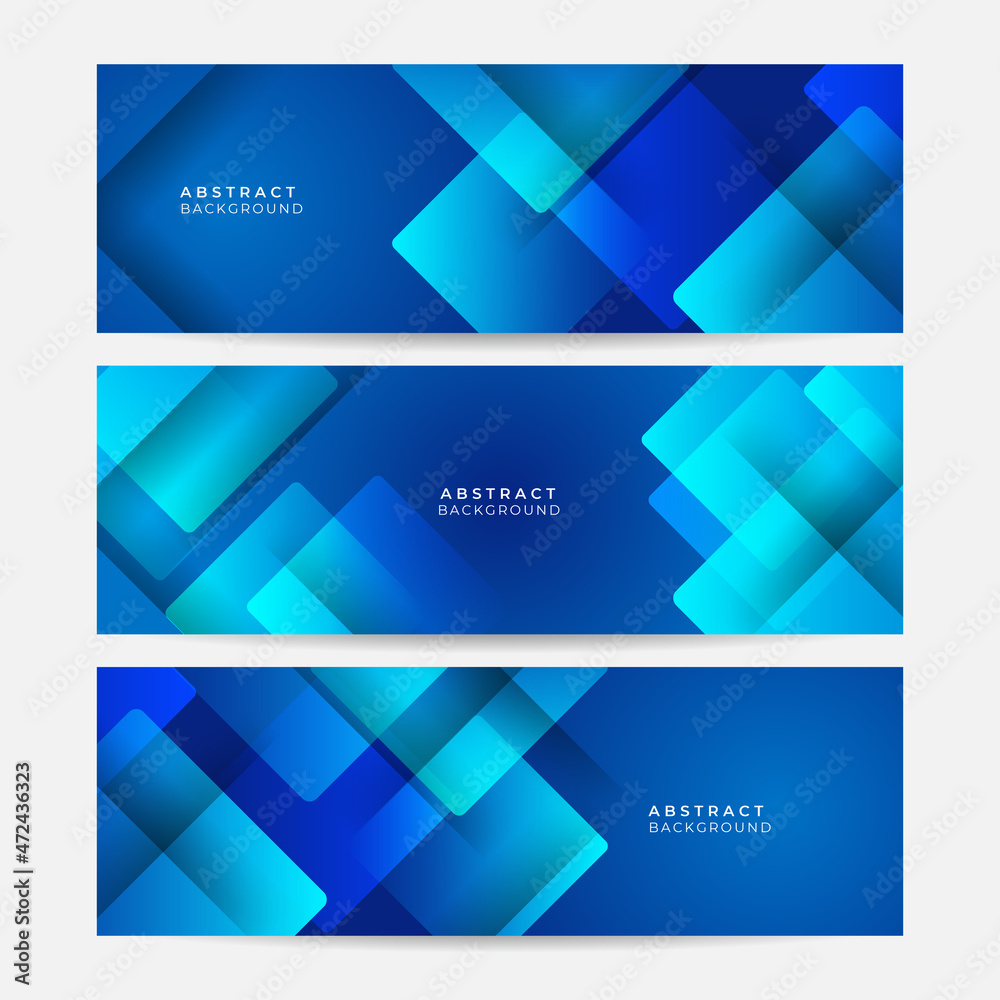 Set of blue banner background. Modern abstract gradient dark navy blue banner background with dynamic. technology network Vector illustration.