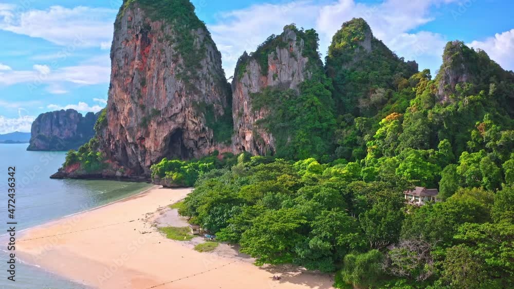 Jungle forest and tropical beach on Thailand island. Exotic nature background