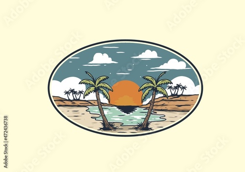 Vintage bay beach illustration graphic