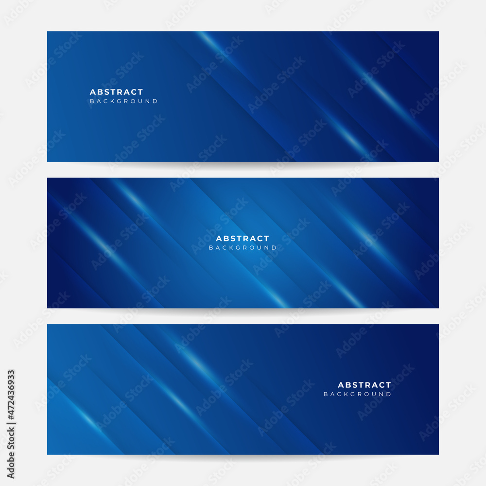 Fototapeta premium Set of modern dark navy blue banner background. Vector abstract graphic design banner pattern background template illustration.
