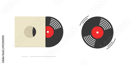 Vinyl lp record vector icon and paper album disc turntable cover isolated on white background flat cartoon illustration clipart