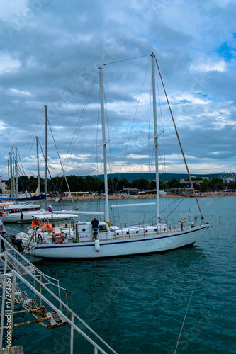Gelendzhik Russia, Black Sea and beautiful yacht.