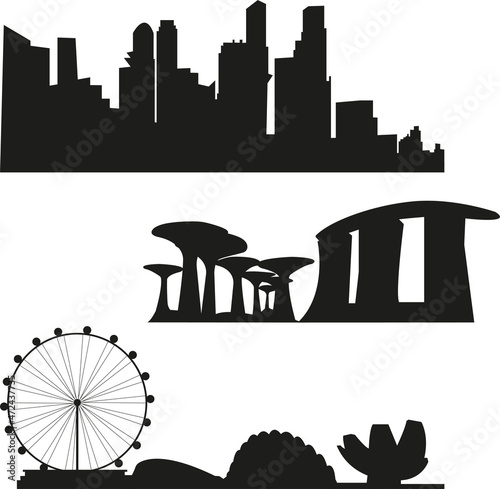 Singapore city black silhouette cityscape. Vector illustration isolated on white background.