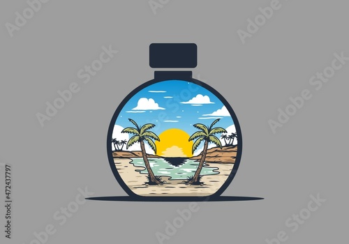 Vintage bay beach illustration graphic
