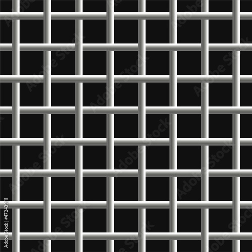 Seamless Chrome Steel Grild Pattern on Black Background. Vector