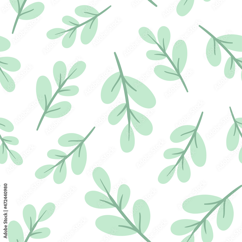 seamless pattern with branches with leaves. cute vector cartoon background.