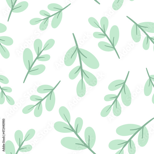 seamless pattern with branches with leaves. cute vector cartoon background. © Anna