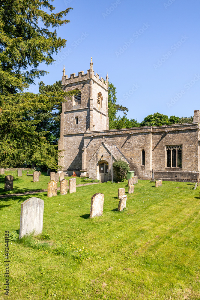The 12th century Norman church of St Andrew in the Cotswold village of Cold Aston (aka Aston Blank), Gloucestershire UK