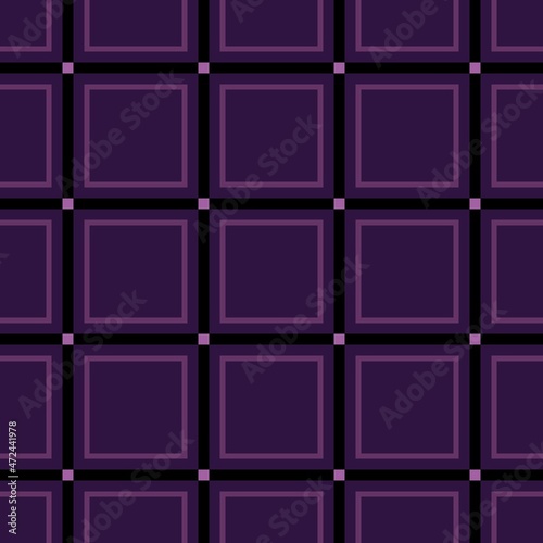 Seamless pattern with violet squares and black intersecting lines. Vector image.