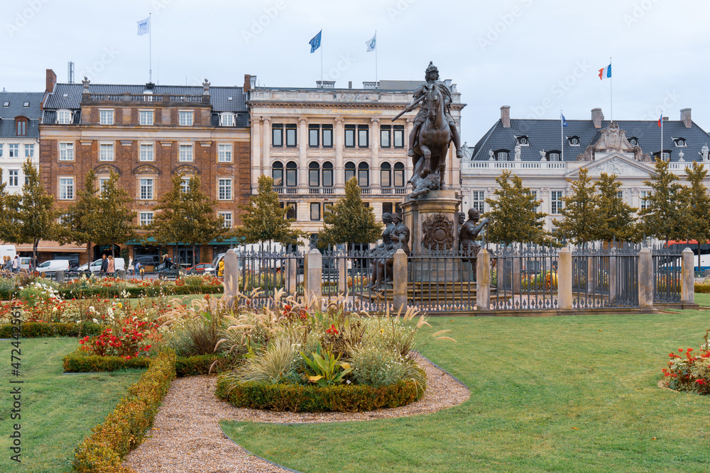Copenhagen, Denmark - October 1, 2021: view of square Kongens Nytorv, the largest square of Copenhagen. Traslate: 