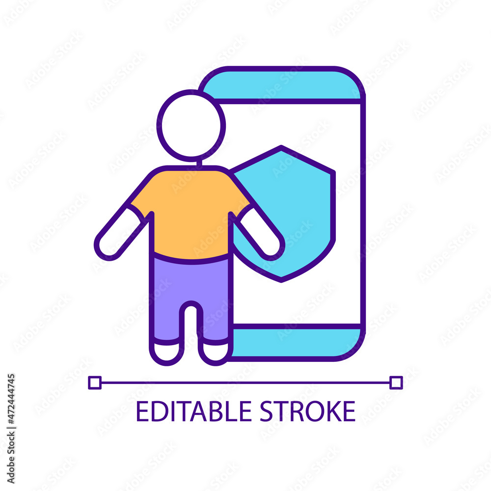 Protecting children in internet RGB color icon. Online searching restriction. Parents control online service. Isolated vector illustration. Simple filled line drawing. Editable stroke Protecting children in internet RGB color icon. Online searching restriction. Parents control online service. Isolated vector illustration. Simple filled line drawing. Editable stroke