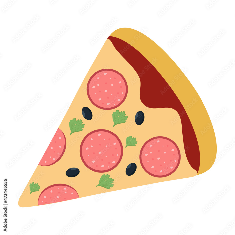 A slice of pizza with sausage for use in a clipart or restaurant menu A slice of pizza with sausage for use in a clipart or restaurant menu