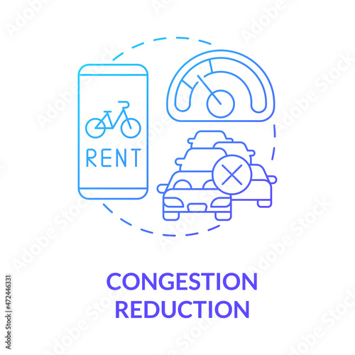 Congestion reduction blue gradient concept icon. Bike sharing goal abstract idea thin line illustration. Reducing traffic jam. Public bicycle program. Vector isolated outline color drawing