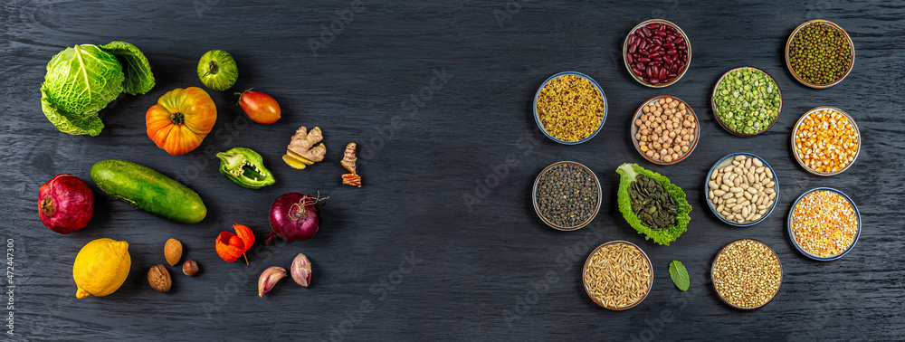 Seeds and cereals with fruit and vegetable selection Seeds and cereals with fruit and vegetable selection