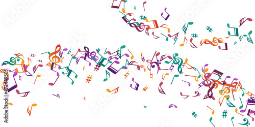 Musical notes flying vector pattern. Symphony