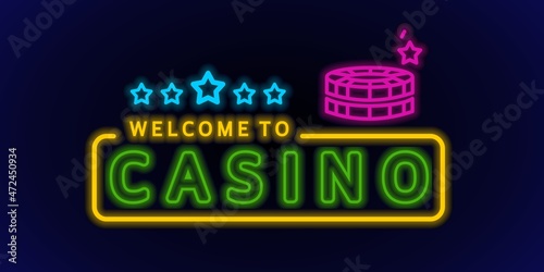 Neon casino icons. Neon casino sign. Neon-style templates. Vector illustration in doodle
